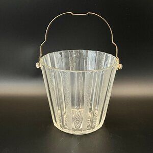 Vintage Heller Glass Ice Bucket With Etched Metal Handle & Patina Brooklyn NY
